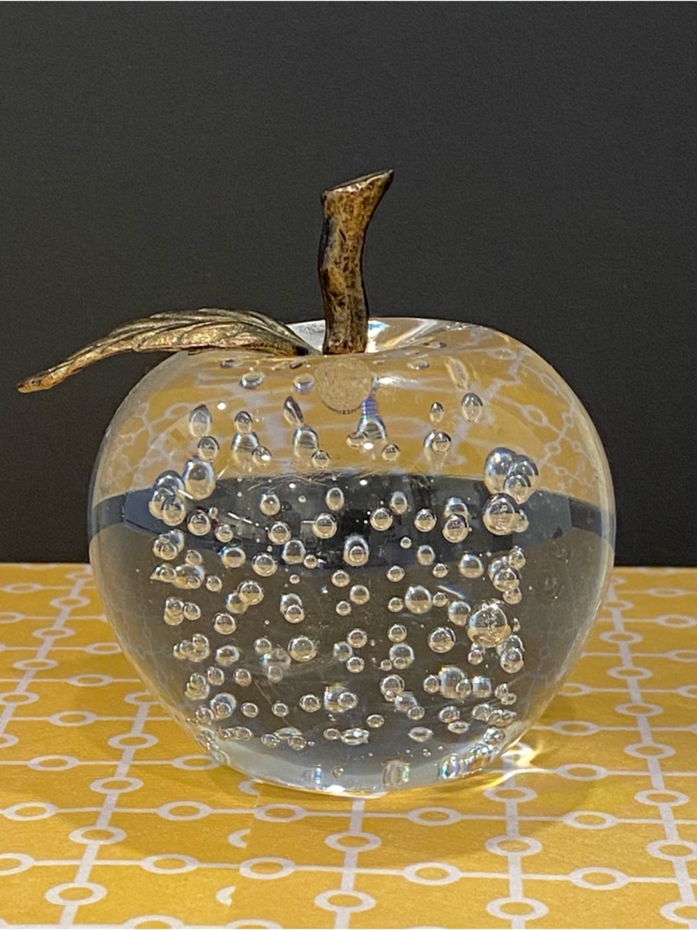 Vintage MCM Controlled Bubble Glass Apple Paperweight